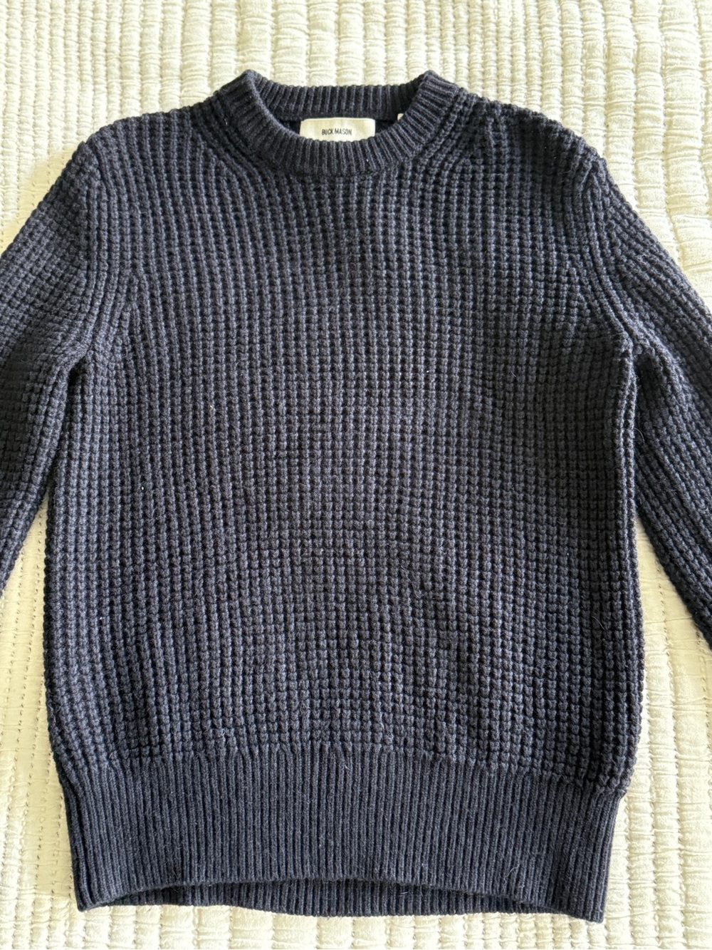Buck Mason Navy Merino Cashmere Waffle Crewneck Sweater Small
